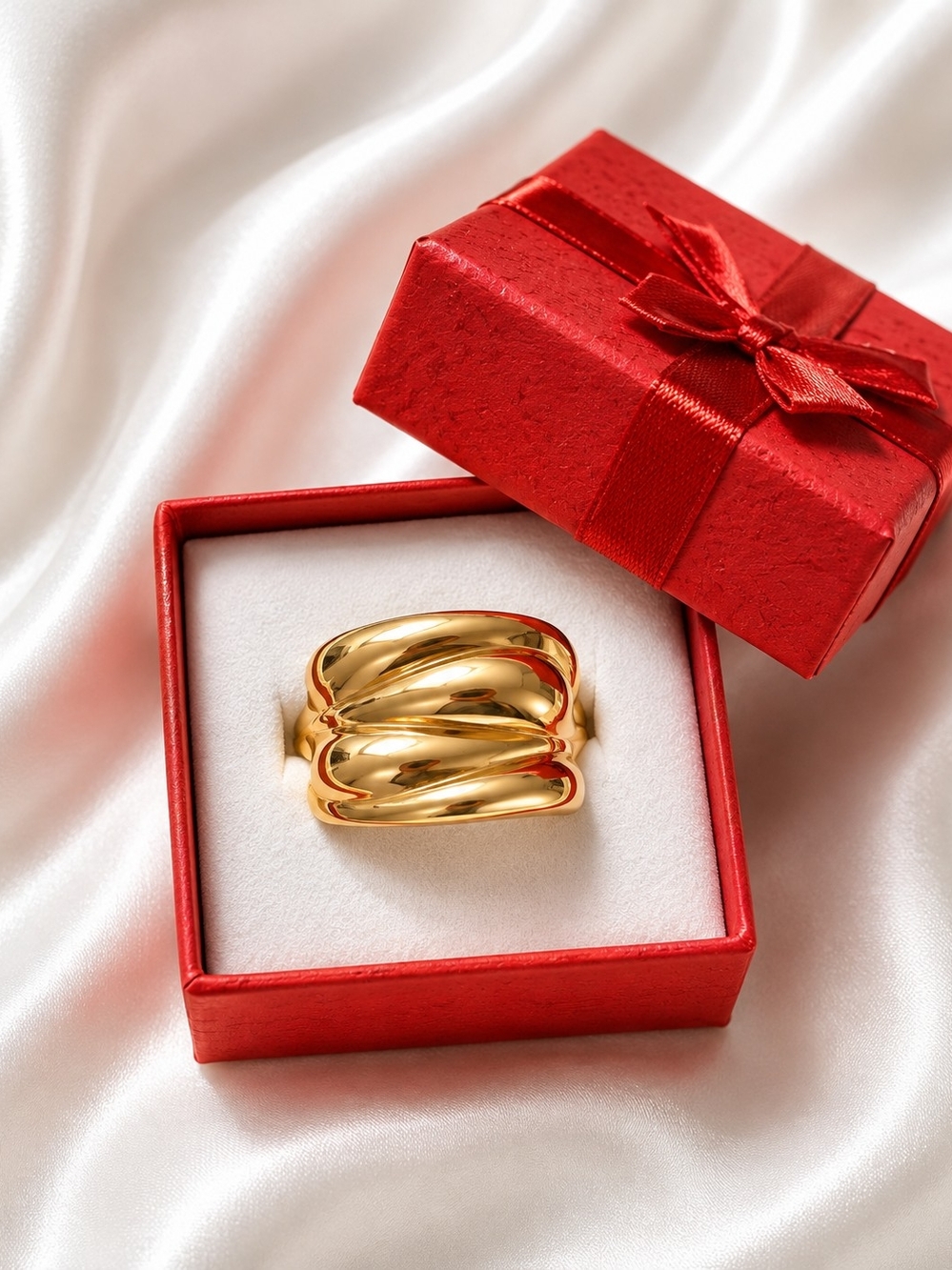 Gold Triple-Band Dome Ring - Women Jewelry